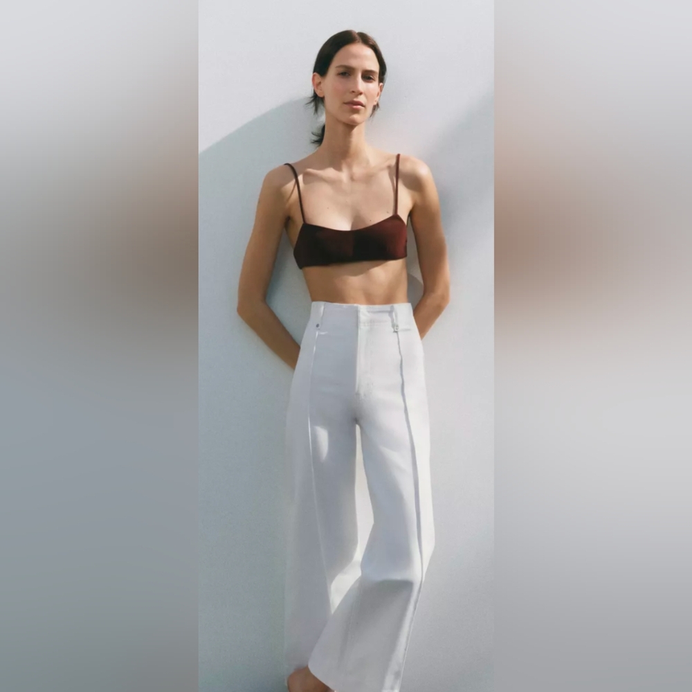 Zara Women's White High Waisted Wide Leg Jeans